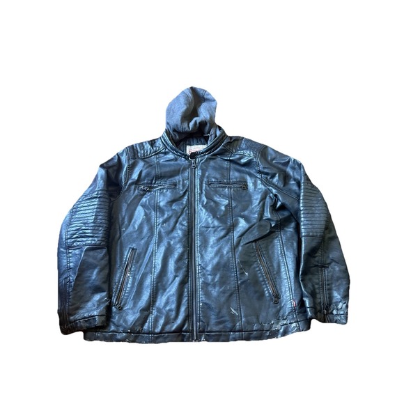 Levi's Other - Levi Black Motorcycle Hooded Faux Leather Bomber Racer Trucker Jacket Mens XXL